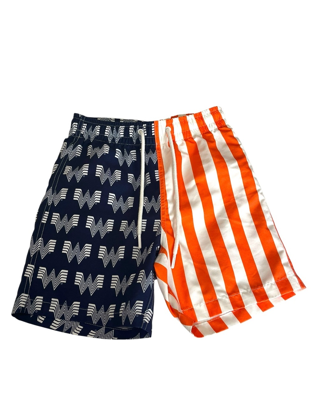 Whataburger Novelty Two-Tone Striped & Logo Swim Shorts - Navy & Orange M (8)